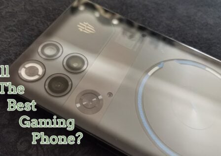 Feature image for our RedMagic 11S Pro review. It shows a photo I took of the 11S Pro on a black fabric background, with the overlaid text, 'Still The Best Gaming Phone?'