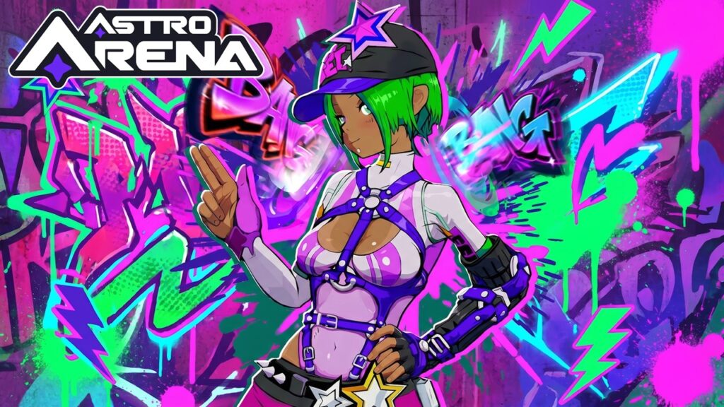 featured image for our news on Astro Arena. It shows a neon-punk image with a girl. There's graffiti all over.