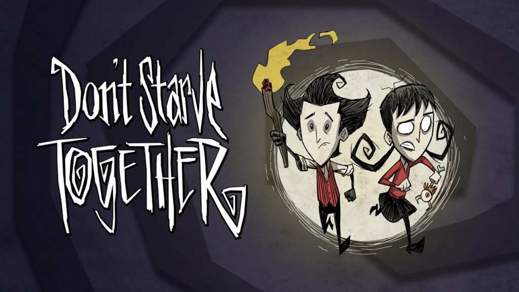 featured image for our news on Don't Starve Together mobile. It shows Wilson and Willow walking in the dark, holding a fire torchlight.