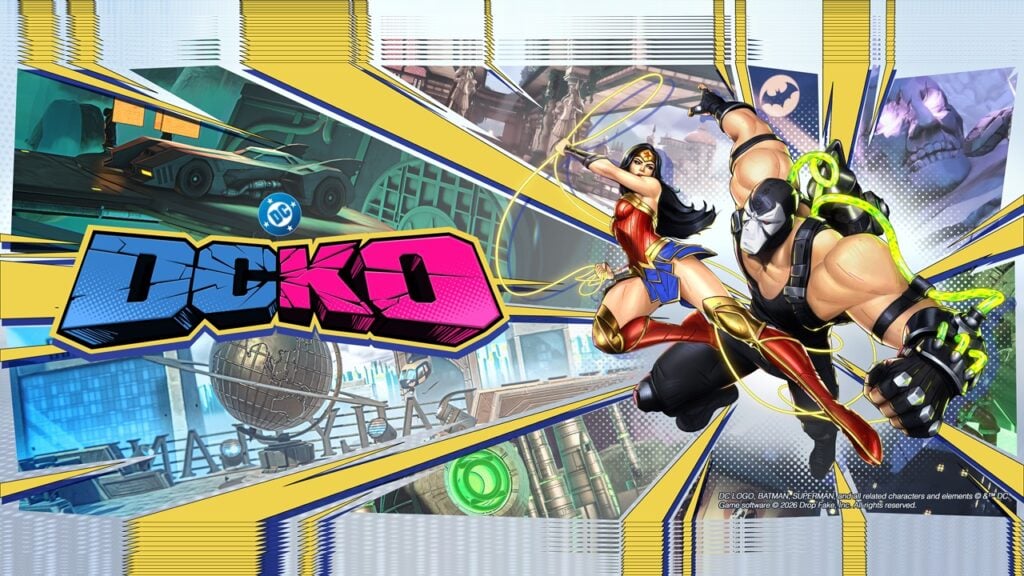 featured image for our news on Mobile brawler DCKO. It shows Wonder Woman punching Bane.