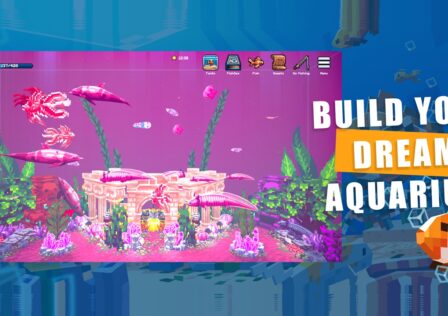 featured image for our news on Tiny Aquarium. It shows a pink aquarium with different types of aquatic animals, mostly fish.
